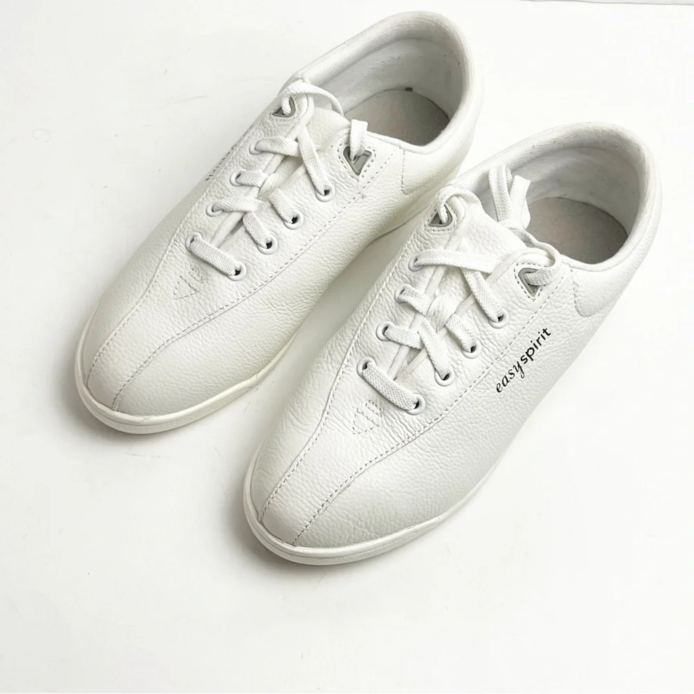 EASY SPIRIT Off White Leather Lace Up Tennis Shoes 7 Walking Cheer Dance